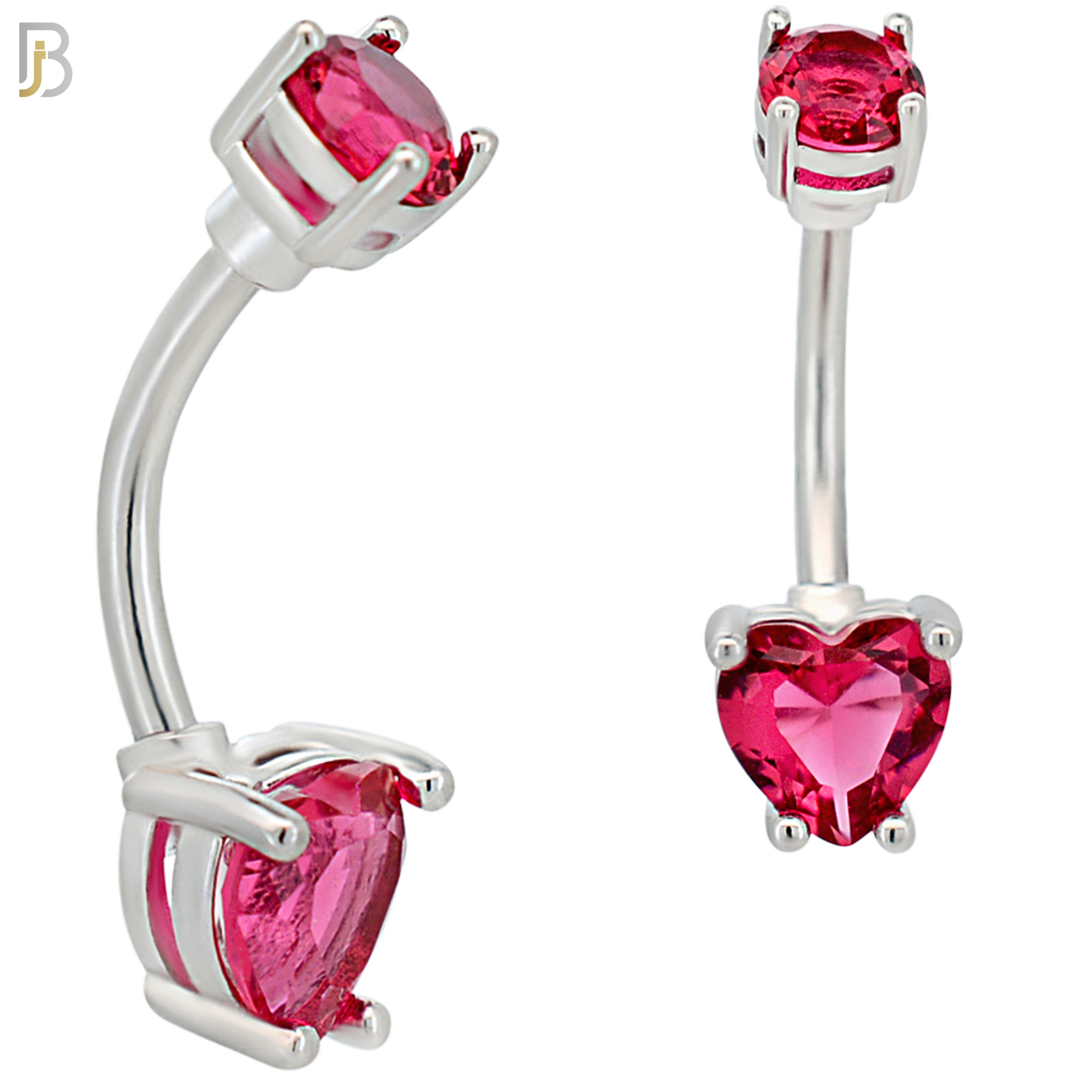 NB06S - 316L Stainless Steel Heart Prong Setting Zircon  Banana Belly Navel Ring (PACK OF 6) image 5
