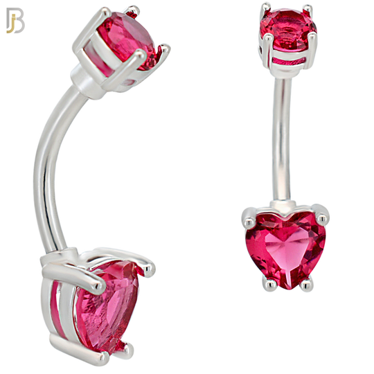 NB06S - 316L Stainless Steel Heart Prong Setting Zircon  Banana Belly Navel Ring (PACK OF 6) image 5