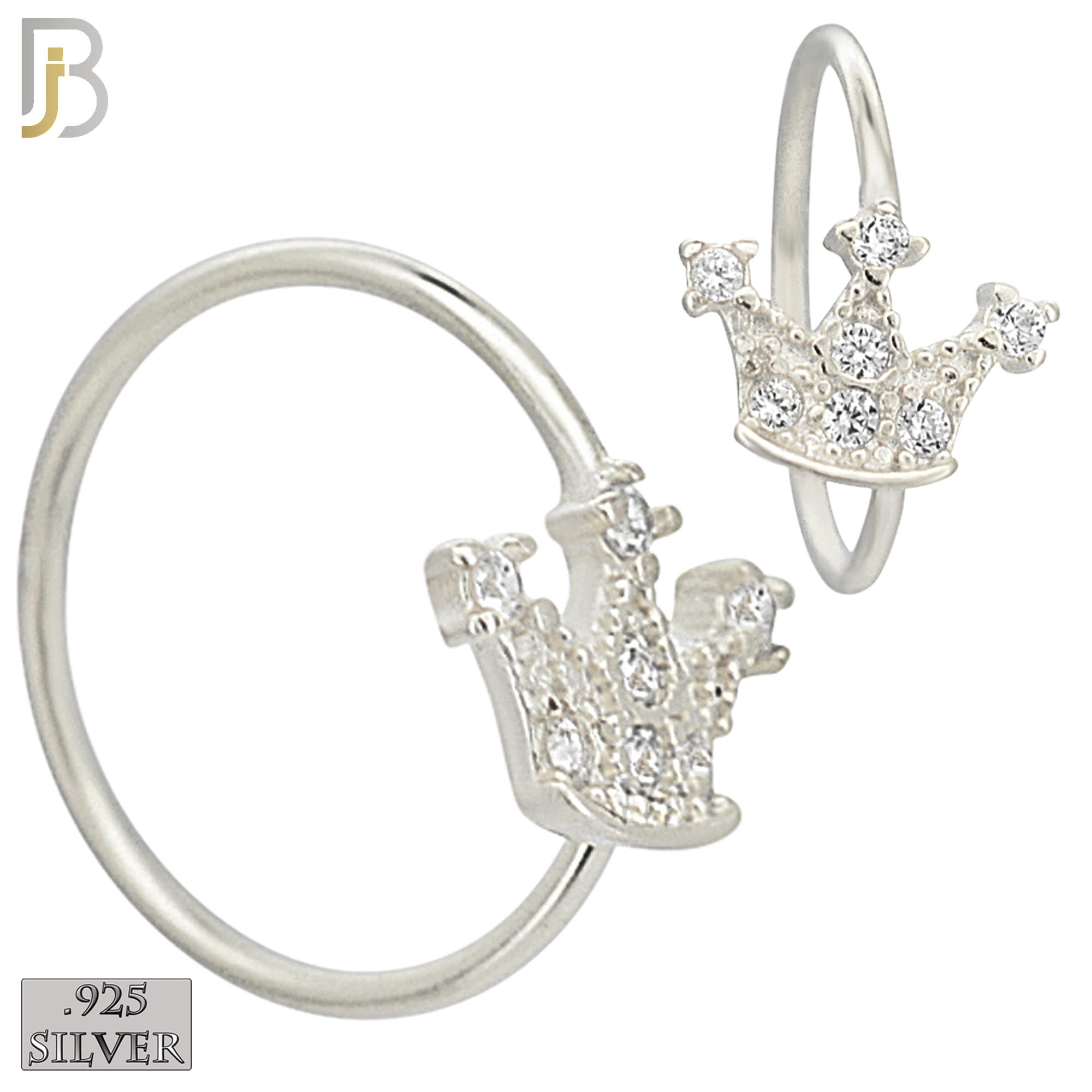 925-CT119-  925 Sterling Silver Crown Hoop with Multi CZ (Pack of 6) image 1
