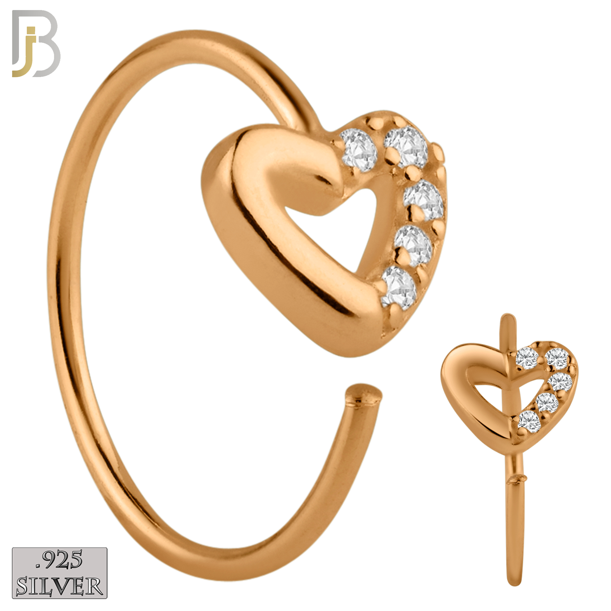 925-CT79 - 925 Sterling Silver Hollow Heart with Half Around Zircon (PACK OF 6) image 2