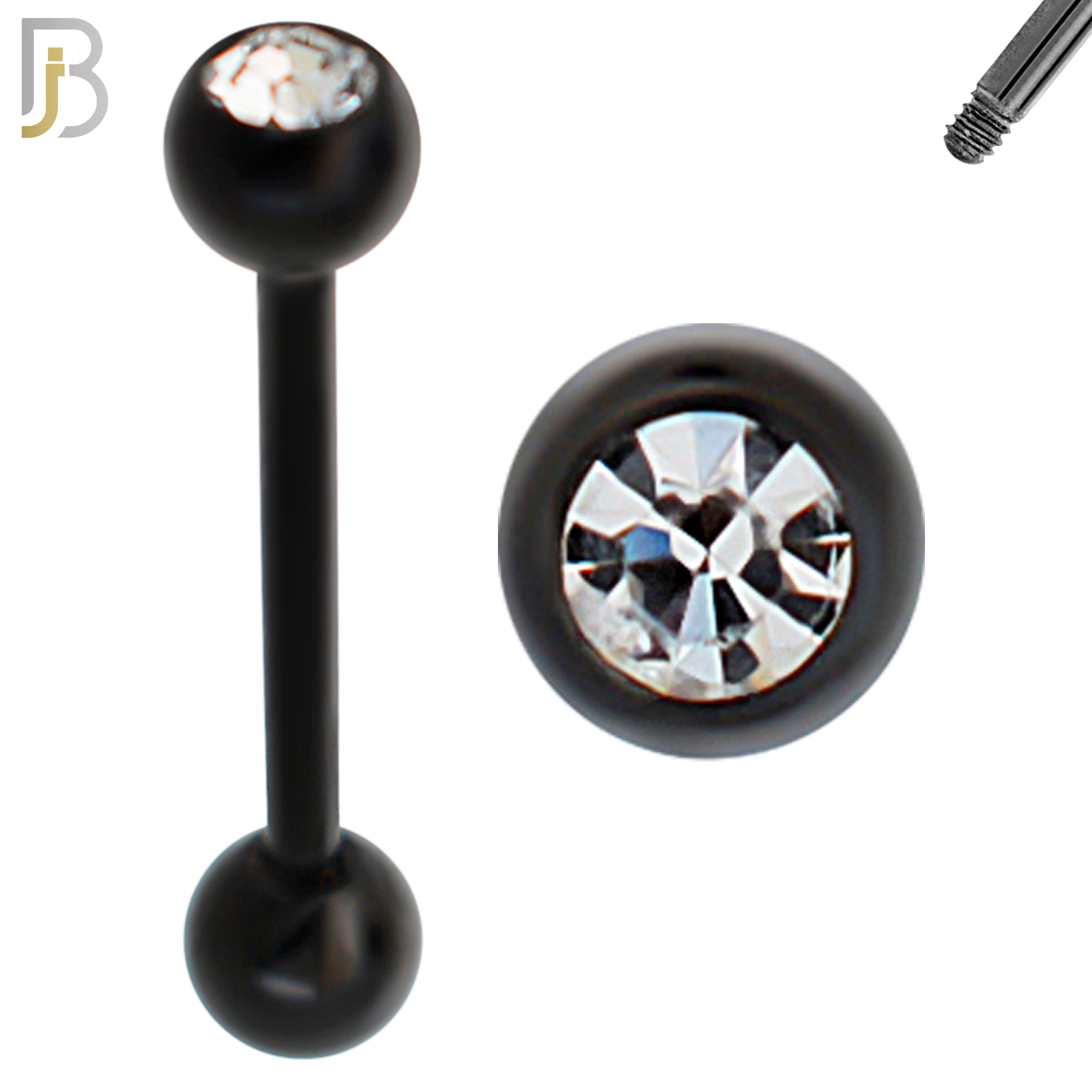 BB05K - 316L Surgical Steel Black Plated Screw Barbell with 5mm Bezel Ball External Threaded (PACK OF 6) image 4