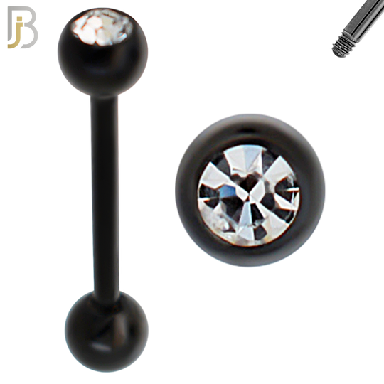 BB05K - 316L Surgical Steel Black Plated Screw Barbell with 5mm Bezel Ball External Threaded (PACK OF 6) image 4