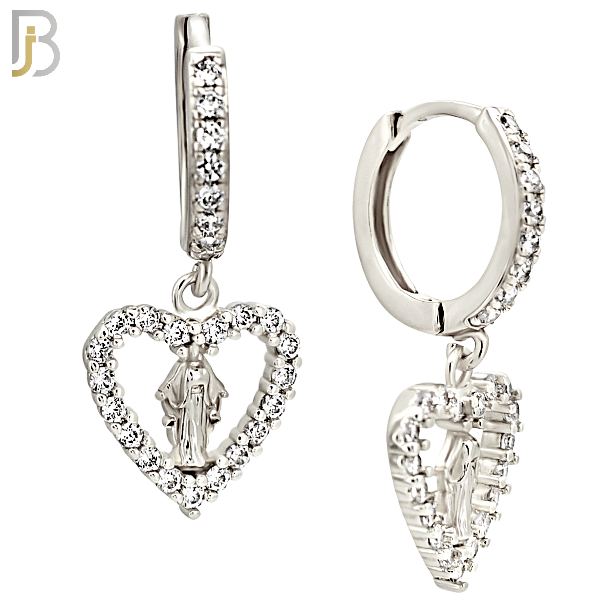 ES509 - 316L Stainless Steel Dangling Virgin Mary Studded Hollow Heart Huggies Earrings image 1