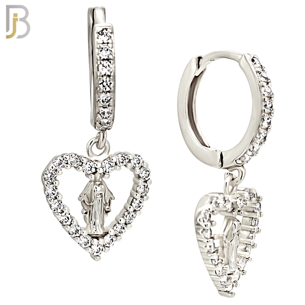 ES509 - 316L Stainless Steel Dangling Virgin Mary Studded Hollow Heart Huggies Earrings image 1