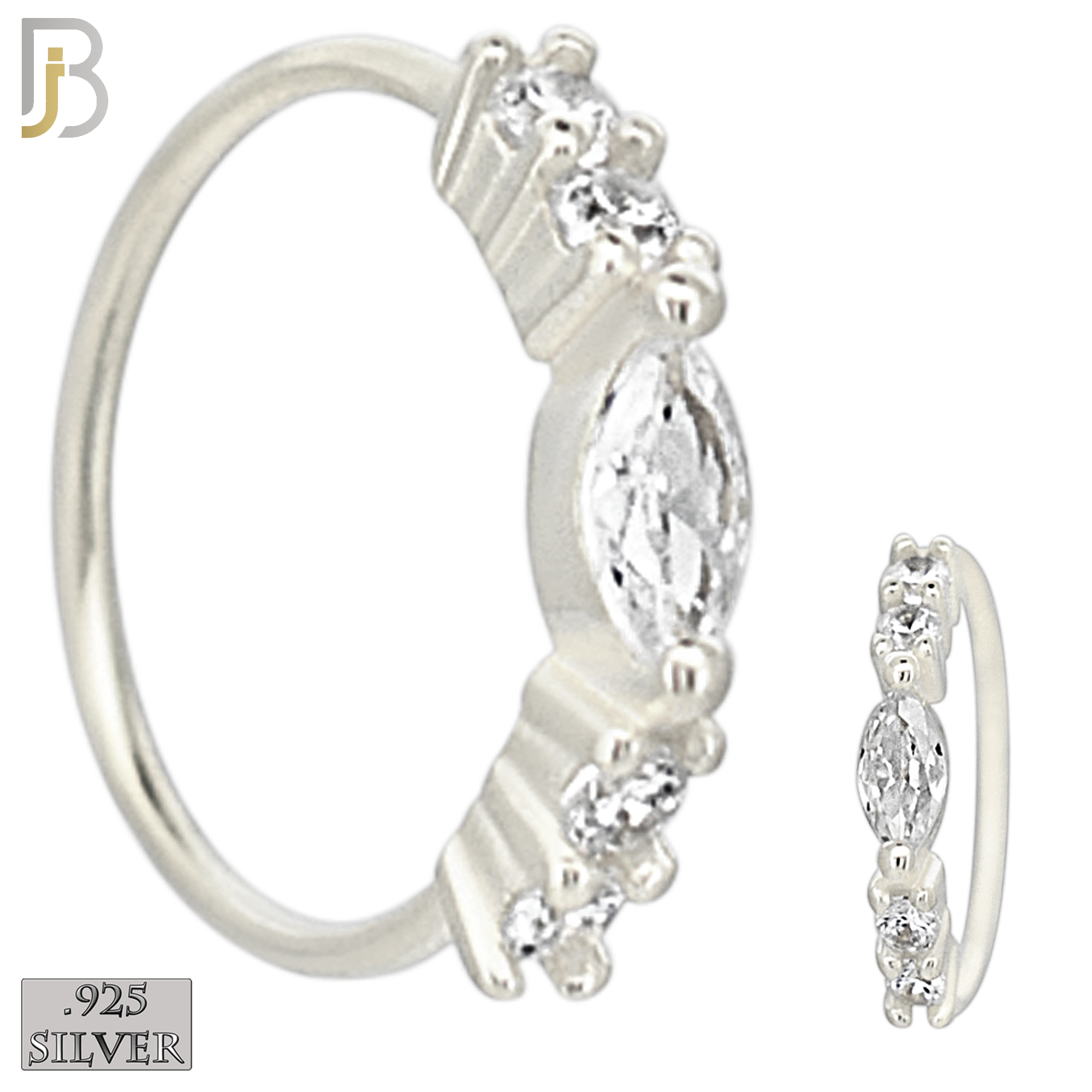 925-CT102-  925 Sterling Silver Hoop with Marquise Shaped Cubic Zirconia and Round Side Stones (Pack of 6) image 1