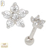 14-TB09 - 14k Solid Gold Star Shape Flower Design Tragus Barbell Cartilage Earrings Piercing Screw Ball image 1