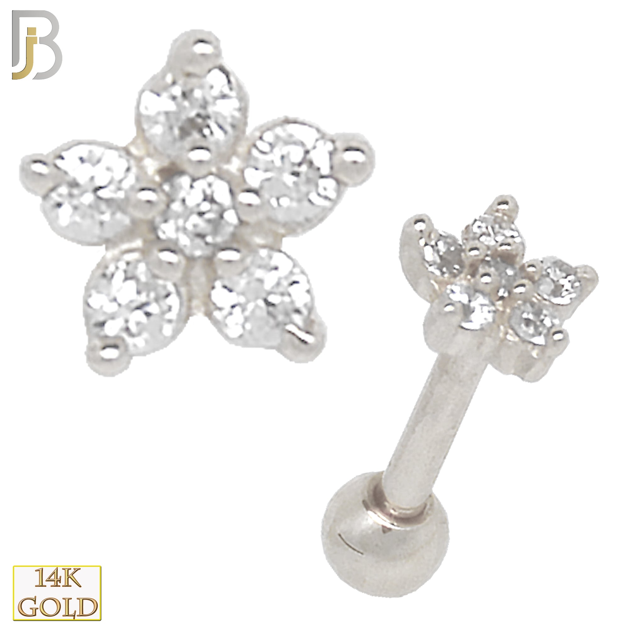 14-TB09 - 14k Solid Gold Star Shape Flower Design Tragus Barbell Cartilage Earrings Piercing Screw Ball image 1