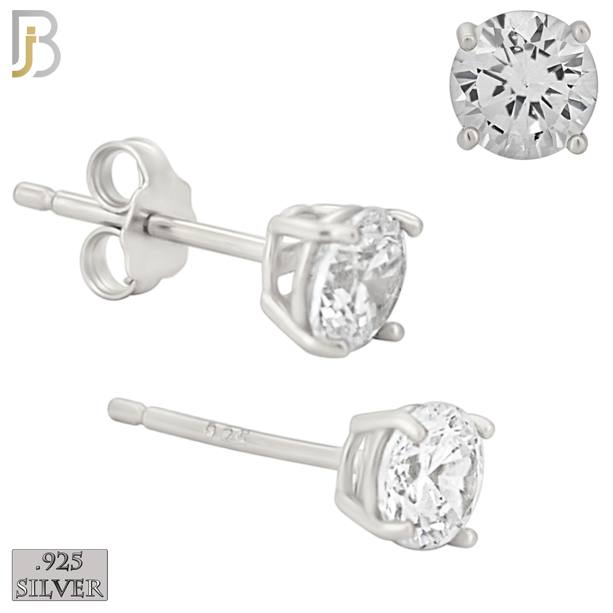 925-ES71-SC - .925 Sterling Silver Rhodium Plated Earring Stud Casting Round Prong Setting Clear Zircon image 4