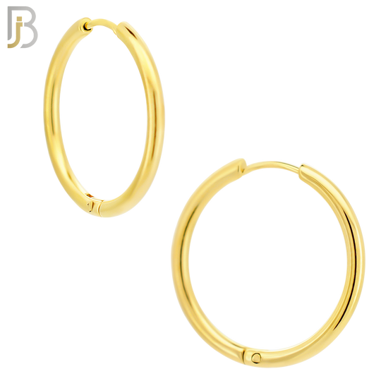 ES95G - 316L Stainless Steel Gold Plated 2mm Thickness Plain Hoops Design Huggies Clip On - 18mm image