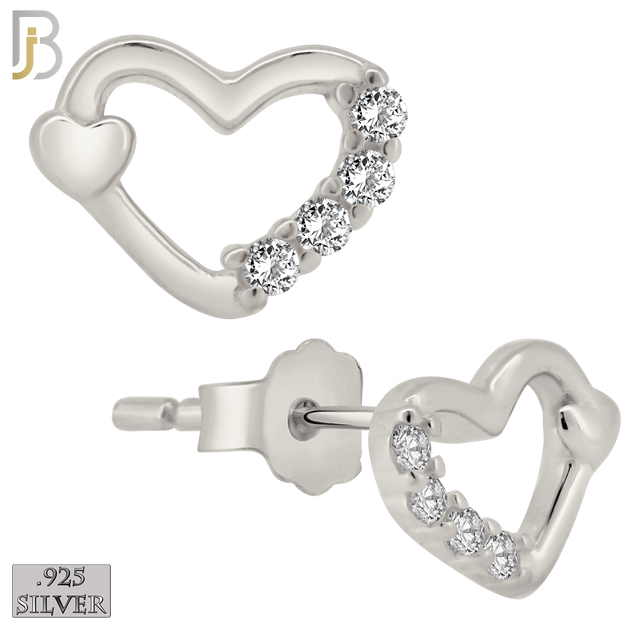 925-ES207 - Push Back - .925 Sterling Silver Heart Design Earring Stud with Clear Zircon image 1