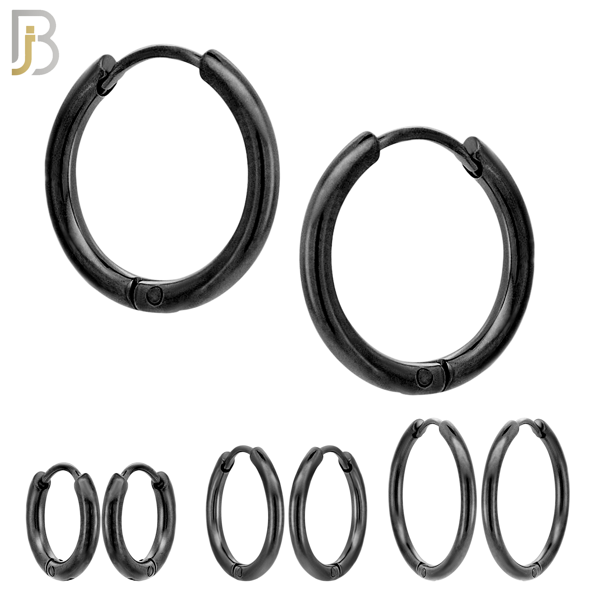 ES95K - 316L Stainless Steel Black Plated 2mm Thickness Plain Hoops Design Huggies Clip On image 0