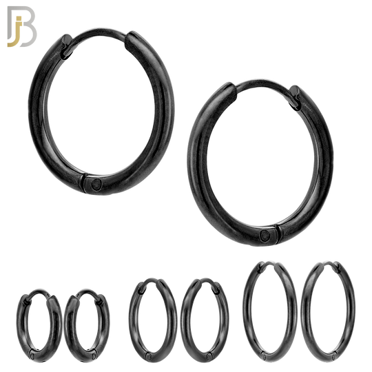 ES95K - 316L Stainless Steel Black Plated 2mm Thickness Plain Hoops Design Huggies Clip On image 0