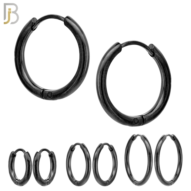 ES95K - 316L Stainless Steel Black Plated 2mm Thickness Plain Hoops Design Huggies Clip On image 0