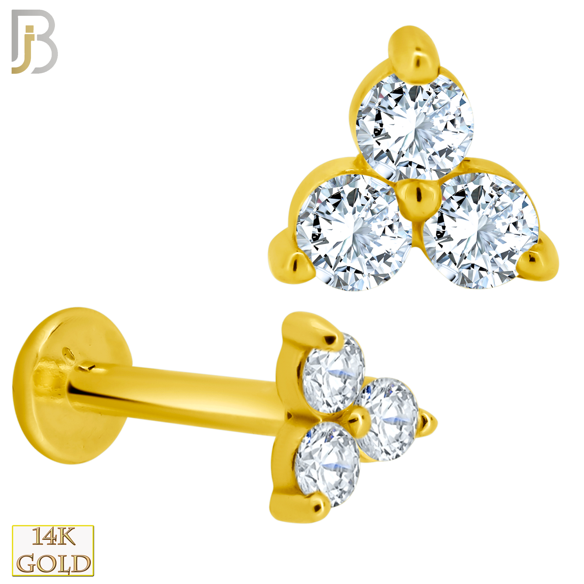 14-LB73 - 14k Yellow Gold Three Zircon in Triangle Labret - Yellow Gold image