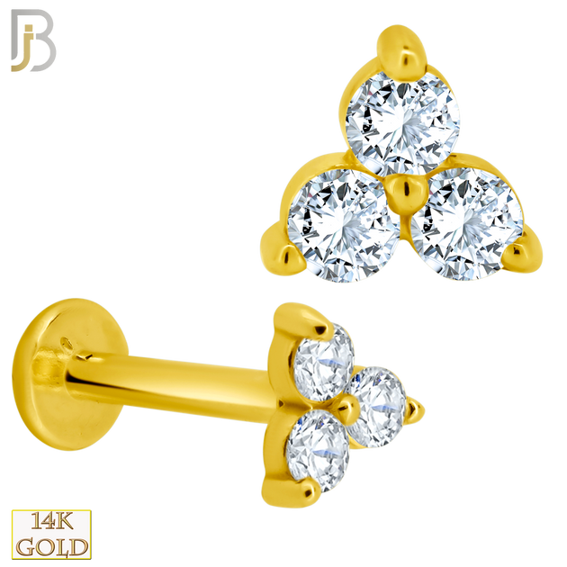 14-LB73 - 14k Yellow Gold Three Zircon in Triangle Labret - Yellow Gold image