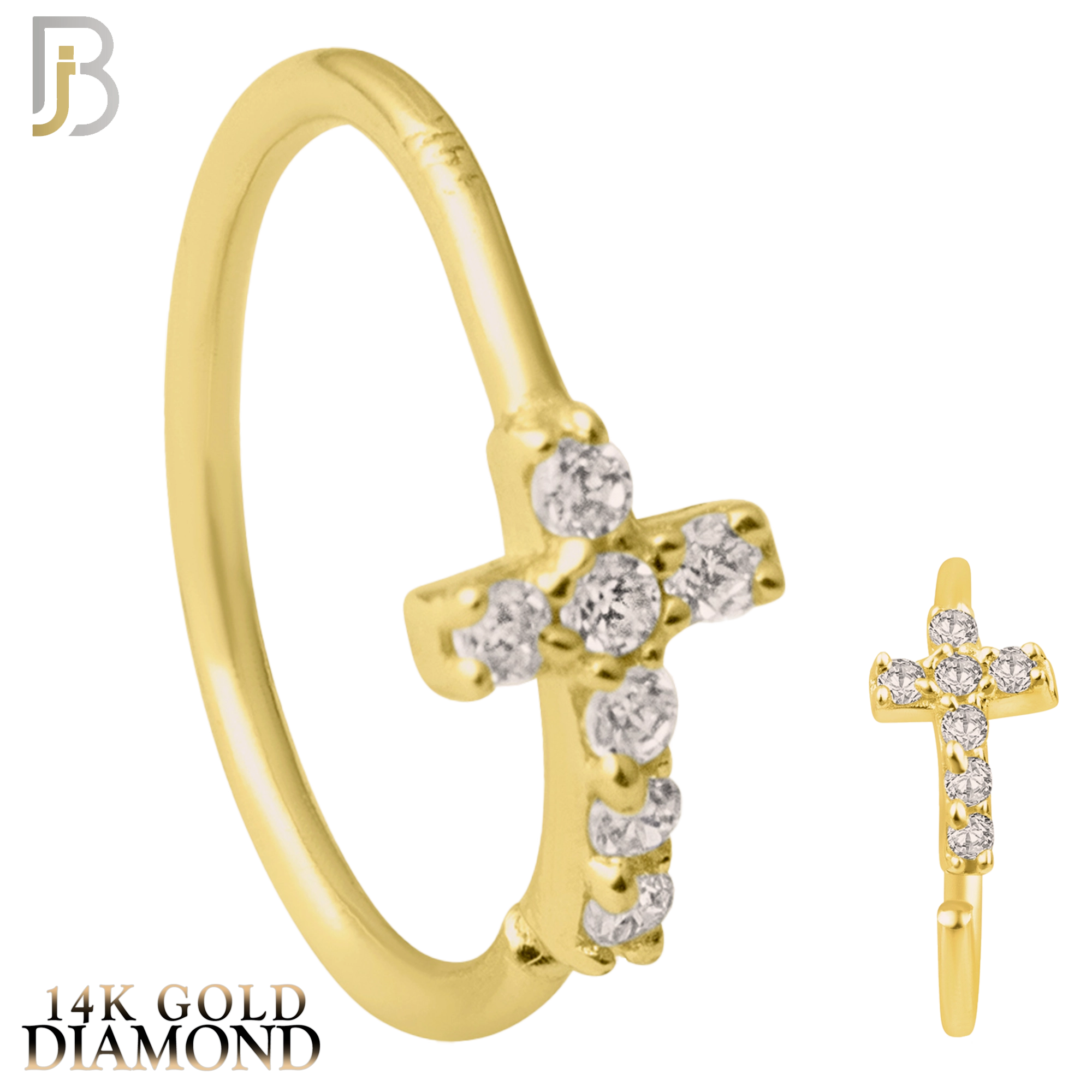 14-CT37D - 14k Yellow Gold Cross with GH / SI1 Natural Diamonds Hoop Piercing image 0