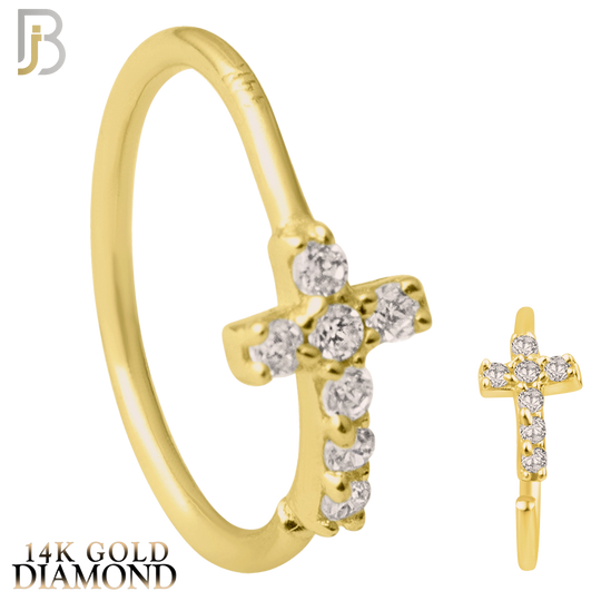 14-CT37D - 14k Yellow Gold Cross with GH / SI1 Natural Diamonds Hoop Piercing image 0