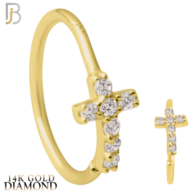 14-CT37D - 14k Yellow Gold Cross with GH / SI1 Natural Diamonds Hoop Piercing image 0