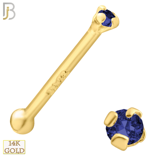 14-NR01CYS - 20g 14k Yellow Gold Nose Bone with Blue Sapphire Colored CZ image 1