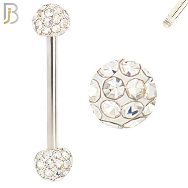 BB68 - 316L Surgical Steel Barbell with  Oil Coated Multi Cubic Zirconia Ball (Pack of 4) image 3