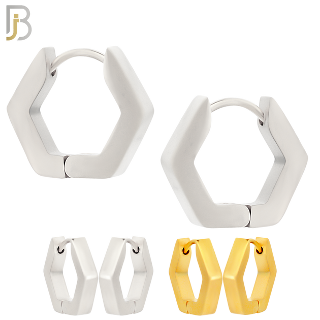 ES170 - 316L Stainless Steel Plain Huggies Hexagon Shape Clip On image 0