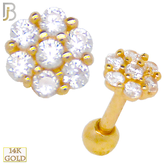 14-TB03 - 14k Solid Gold Flower Design Tragus Barbell Cartilage Earrings Piercing Screw Ball - Yellow Gold image