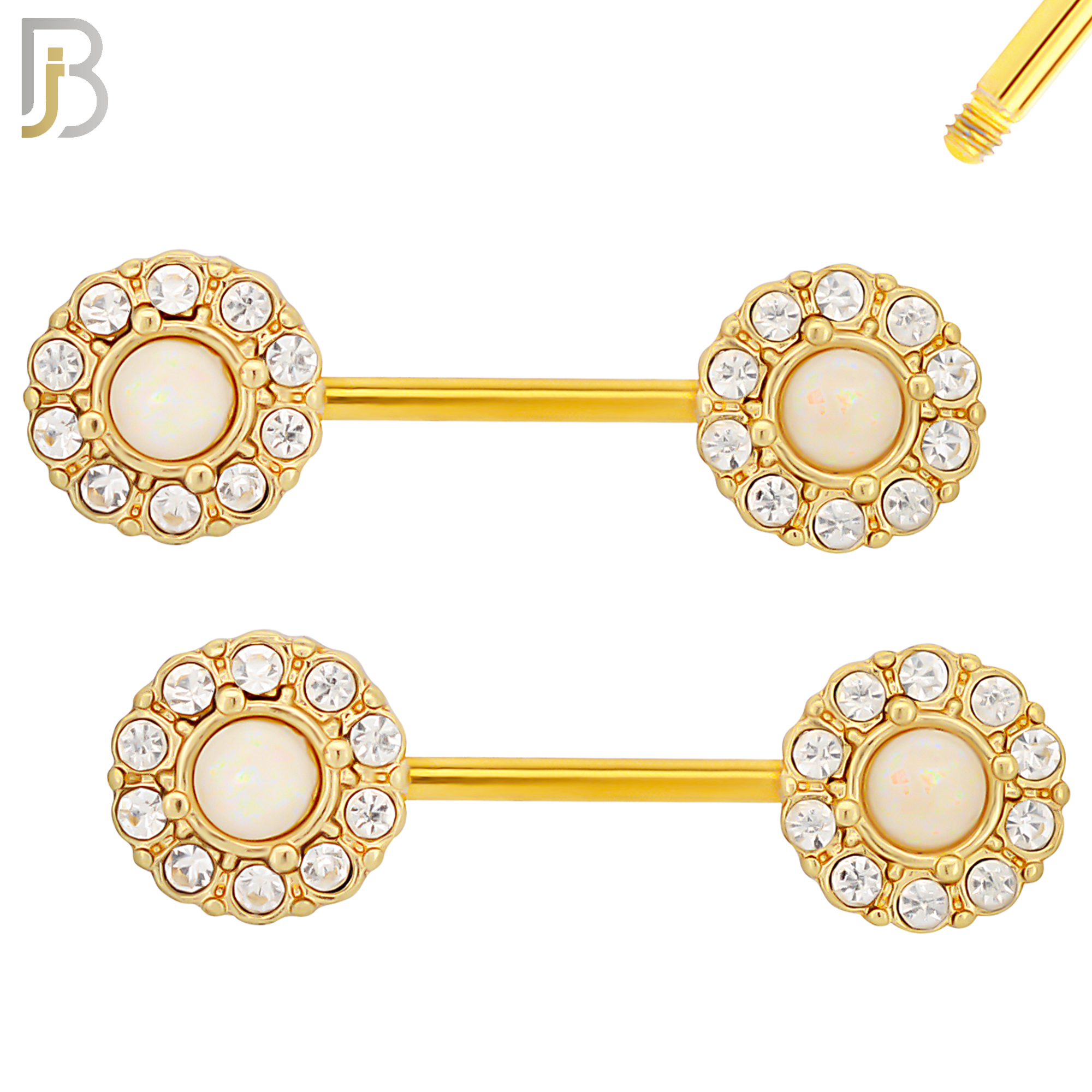 NP12 - 316L Surgical Steel Screw Round Opal with Multi Zircon Nipple Ring Piercing image 5