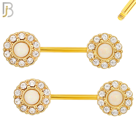 NP12 - 316L Surgical Steel Screw Round Opal with Multi Zircon Nipple Ring Piercing image 5