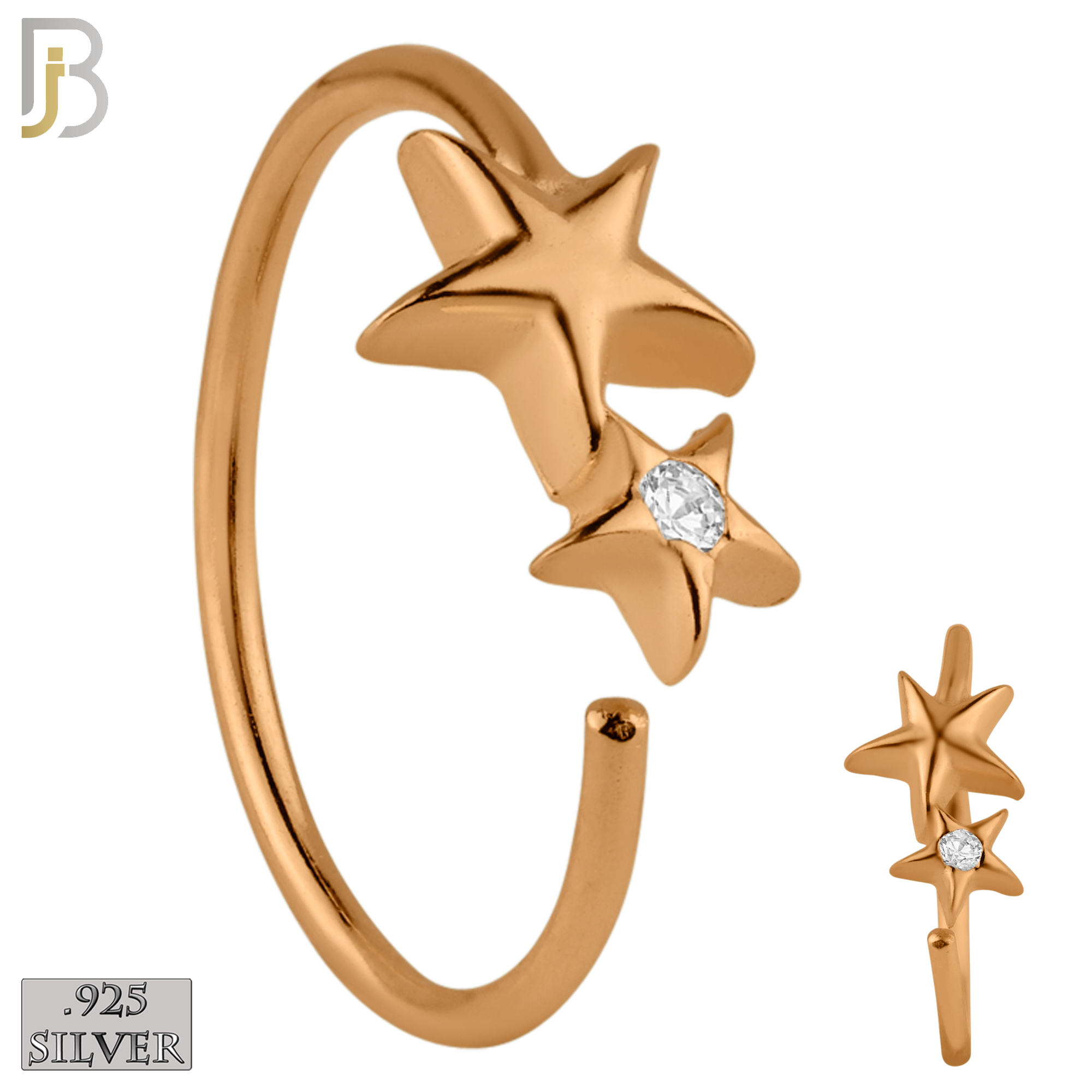 925-CT30 - 925 Sterling Silver Double Star Design Nose Hoops 22g Thick 8mm wide (PACK OF 6) image 2