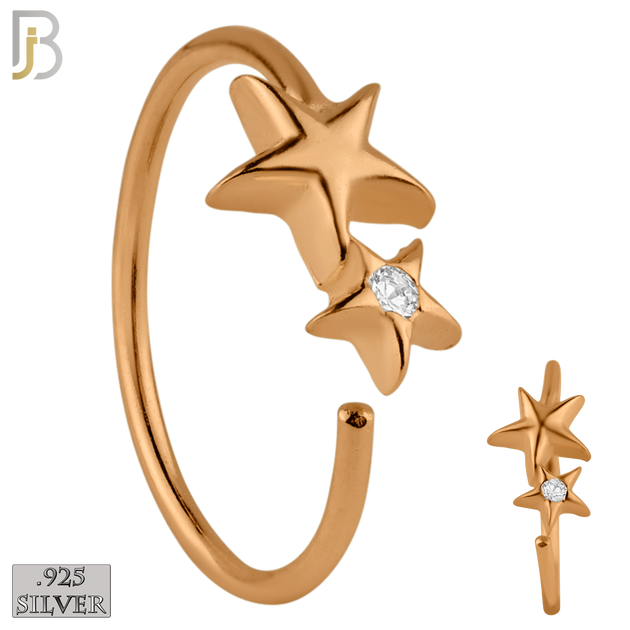 925-CT30 - 925 Sterling Silver Double Star Design Nose Hoops 22g Thick 8mm wide (PACK OF 6) image 2