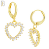 ES100 - 316L Stainless Steel Dangling Heart Hollow with Zircon Huggies Clip On image 2