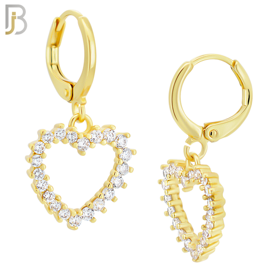 ES100 - 316L Stainless Steel Dangling Heart Hollow with Zircon Huggies Clip On image 2