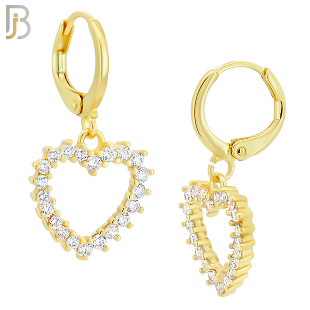 ES100 - 316L Stainless Steel Dangling Heart Hollow with Zircon Huggies Clip On image 2