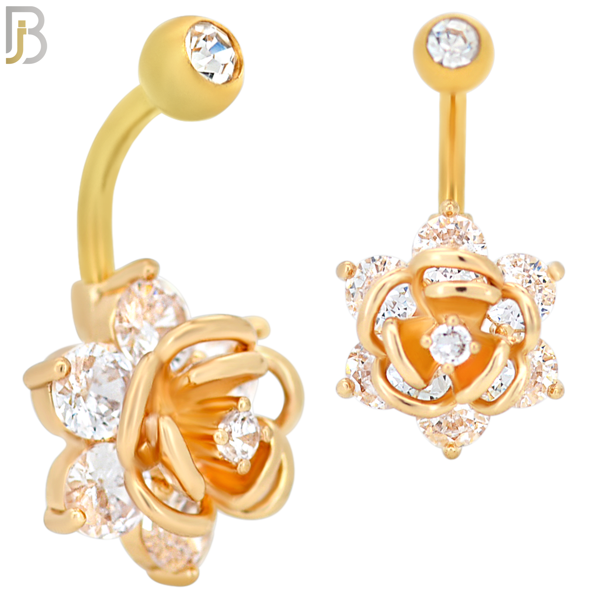 NB36 - 316L Stainless Steel Rose Flower Zircon Banana Belly Navel Ring image 3