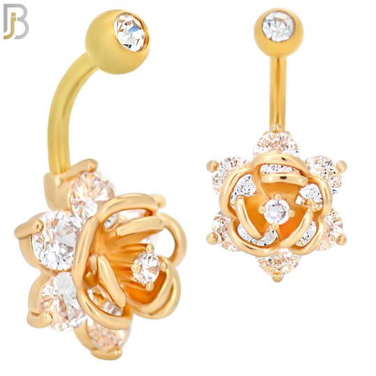 NB36 - 316L Stainless Steel Rose Flower Zircon Banana Belly Navel Ring image 3