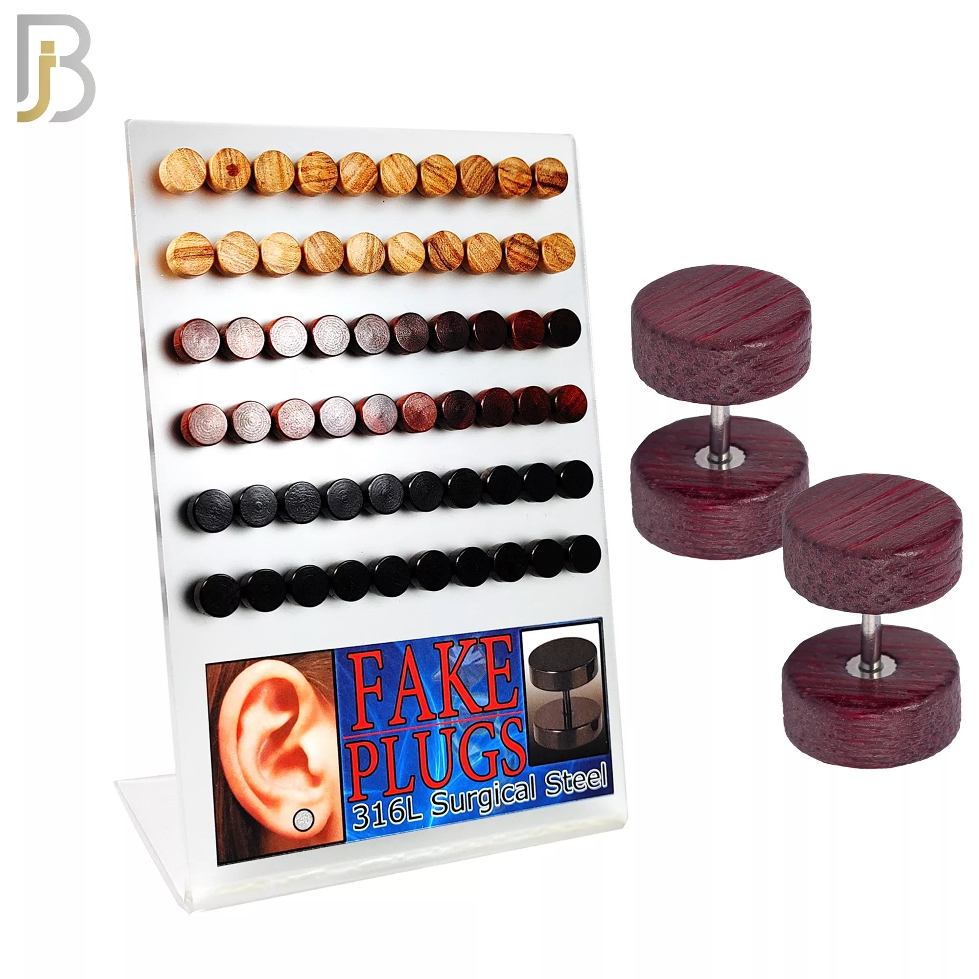 PK-FP29 - 316L Surgical Steel Bar Screw Plain Wood Fake Plugs Pack of 30 Pairs image 0