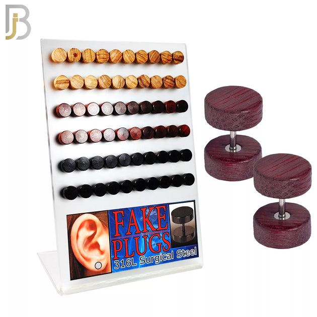 PK-FP29 - 316L Surgical Steel Bar Screw Plain Wood Fake Plugs Pack of 30 Pairs image 0