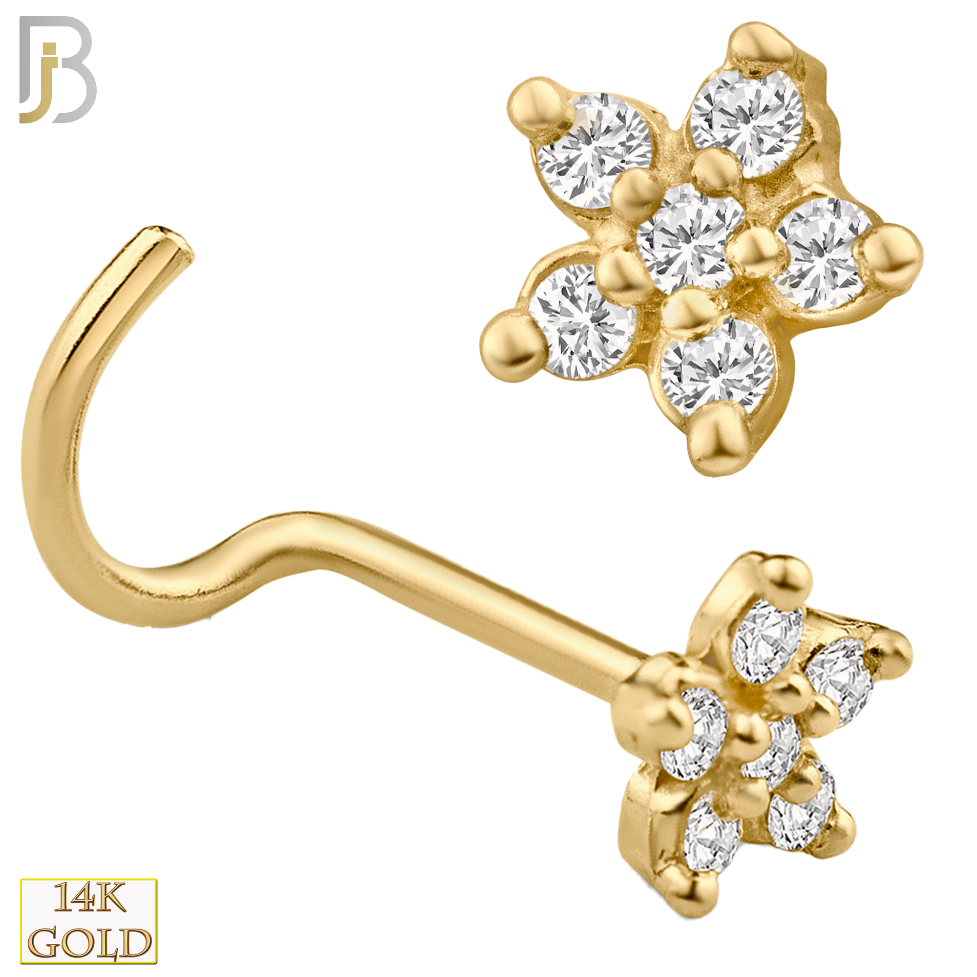 14-NR15C- 14K Solid Gold Star Shaped Flower Design with CZ Nose Screw - Yellow Gold image