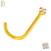 NR03G - 316L Surgical Steel Gold Plated Nose CorkScrew  Prong Set Zircon Round Nose Ring (PACK OF 6) image 1