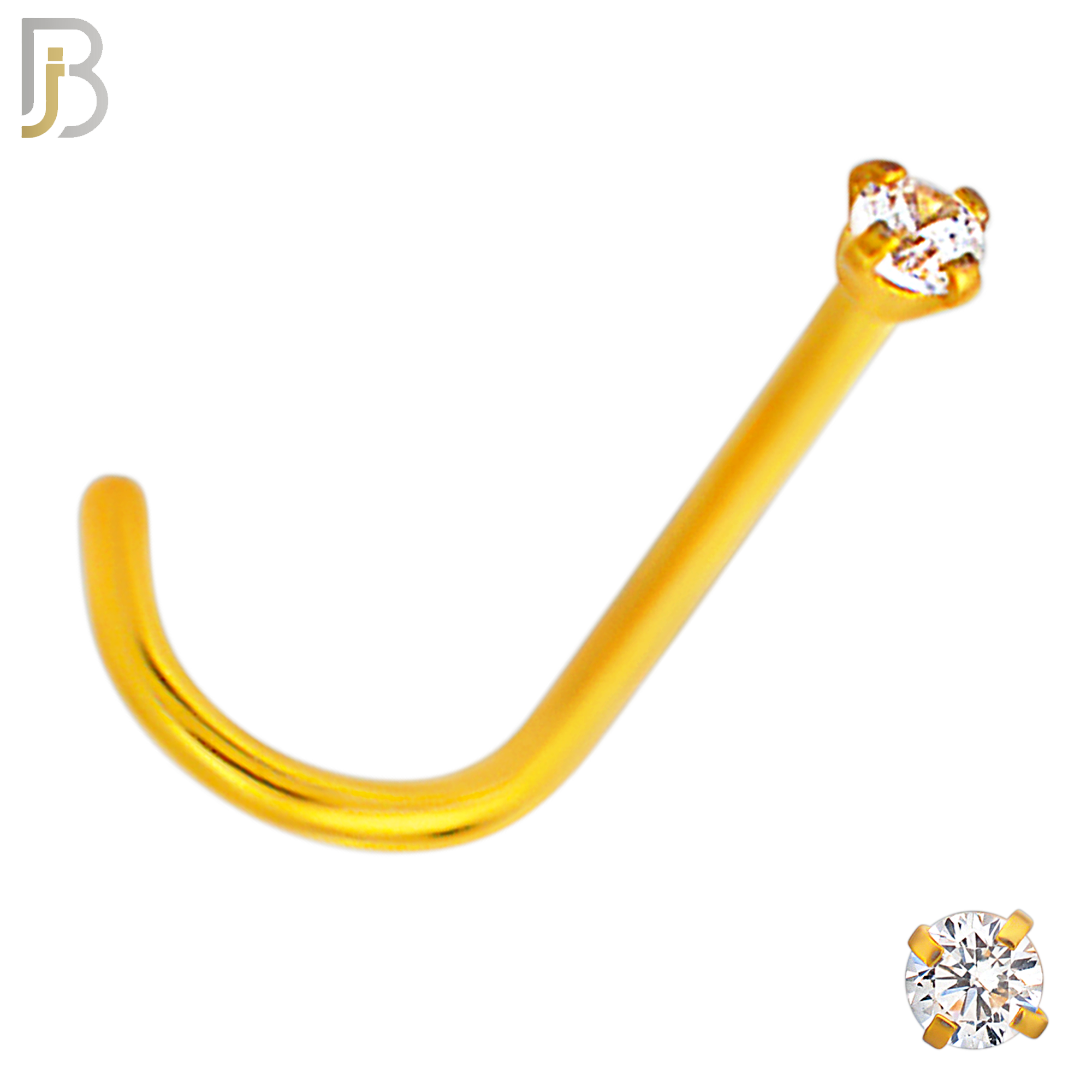 NR03G - 316L Surgical Steel Gold Plated Nose CorkScrew  Prong Set Zircon Round Nose Ring (PACK OF 6) image 1