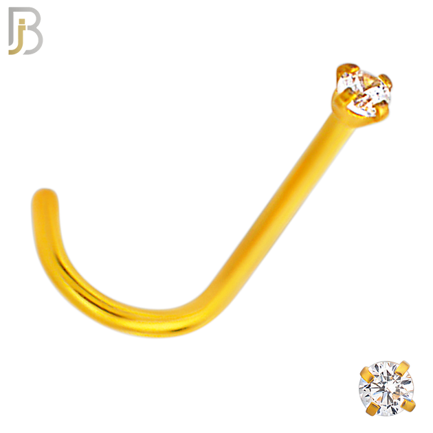 NR03G - 316L Surgical Steel Gold Plated Nose CorkScrew  Prong Set Zircon Round Nose Ring (PACK OF 6) image 1