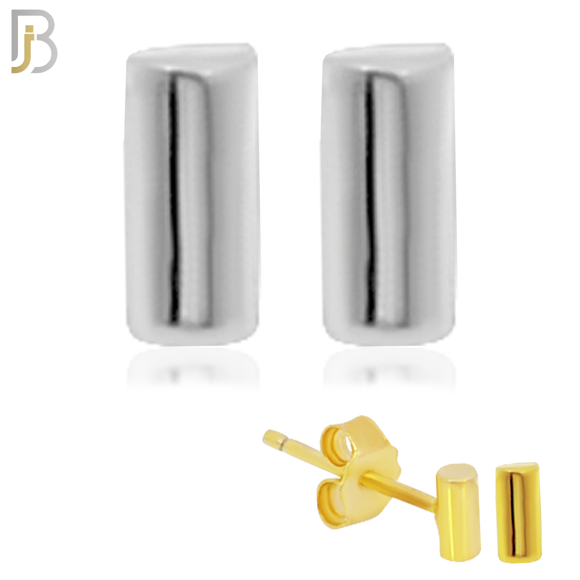 925-ES69 - 925 Sterling Silver Cylinder Shape Design Ear Stud Pair image 0