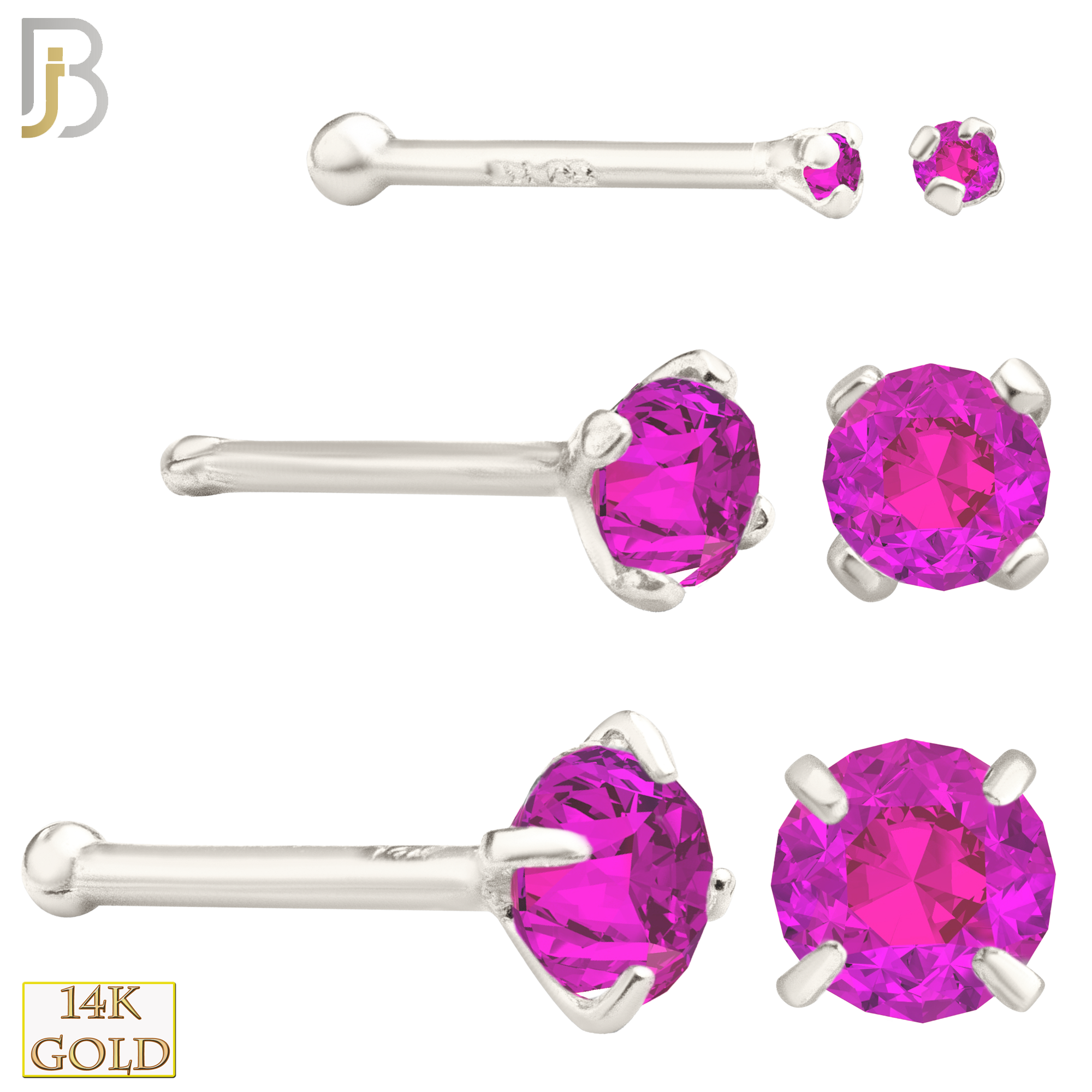 14-NR01CWP - 20g 14k White Gold Nose Bone with Pink Colored CZ image 0