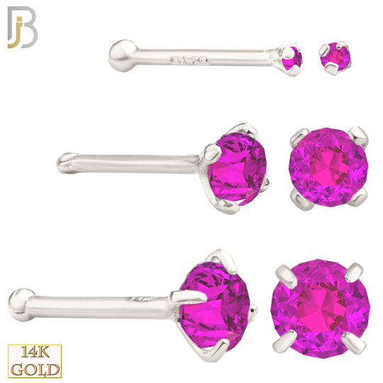 14-NR01CWP - 20g 14k White Gold Nose Bone with Pink Colored CZ image 0