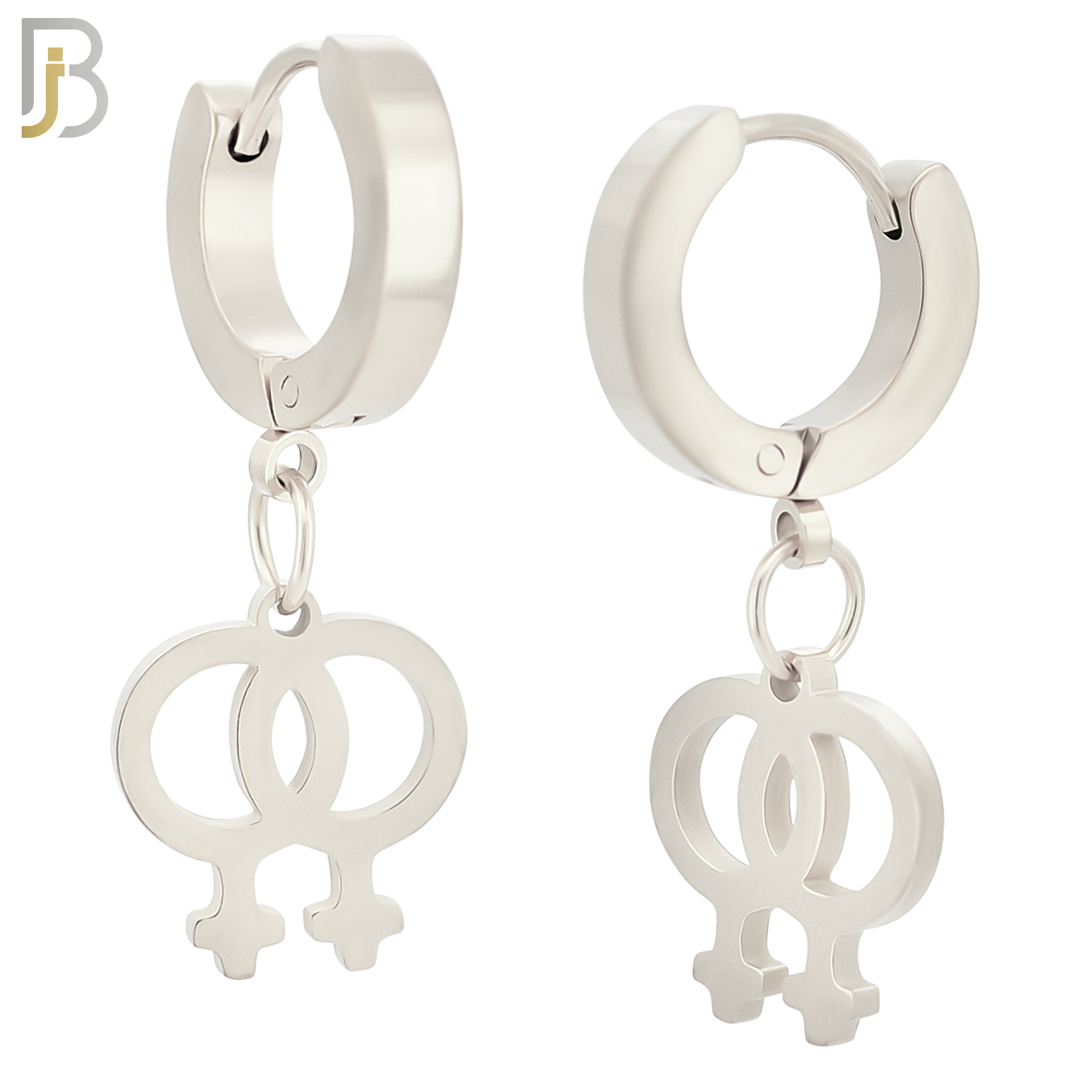 ES07 - 316L Stainless Steel Dangling LGBT Lesbian Symbol Gender Design Huggies Clip On image 1