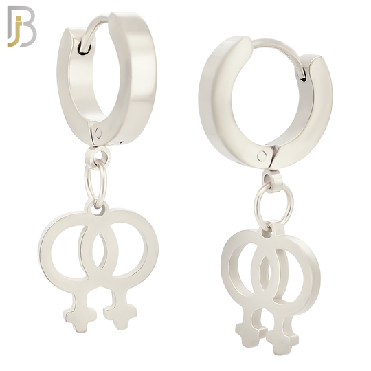 ES07 - 316L Stainless Steel Dangling LGBT Lesbian Symbol Gender Design Huggies Clip On image 1