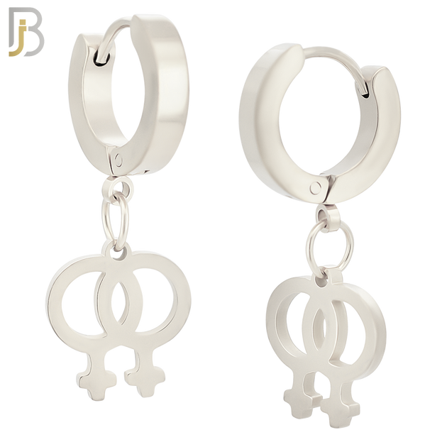 ES07 - 316L Stainless Steel Dangling LGBT Lesbian Symbol Gender Design Huggies Clip On image 1