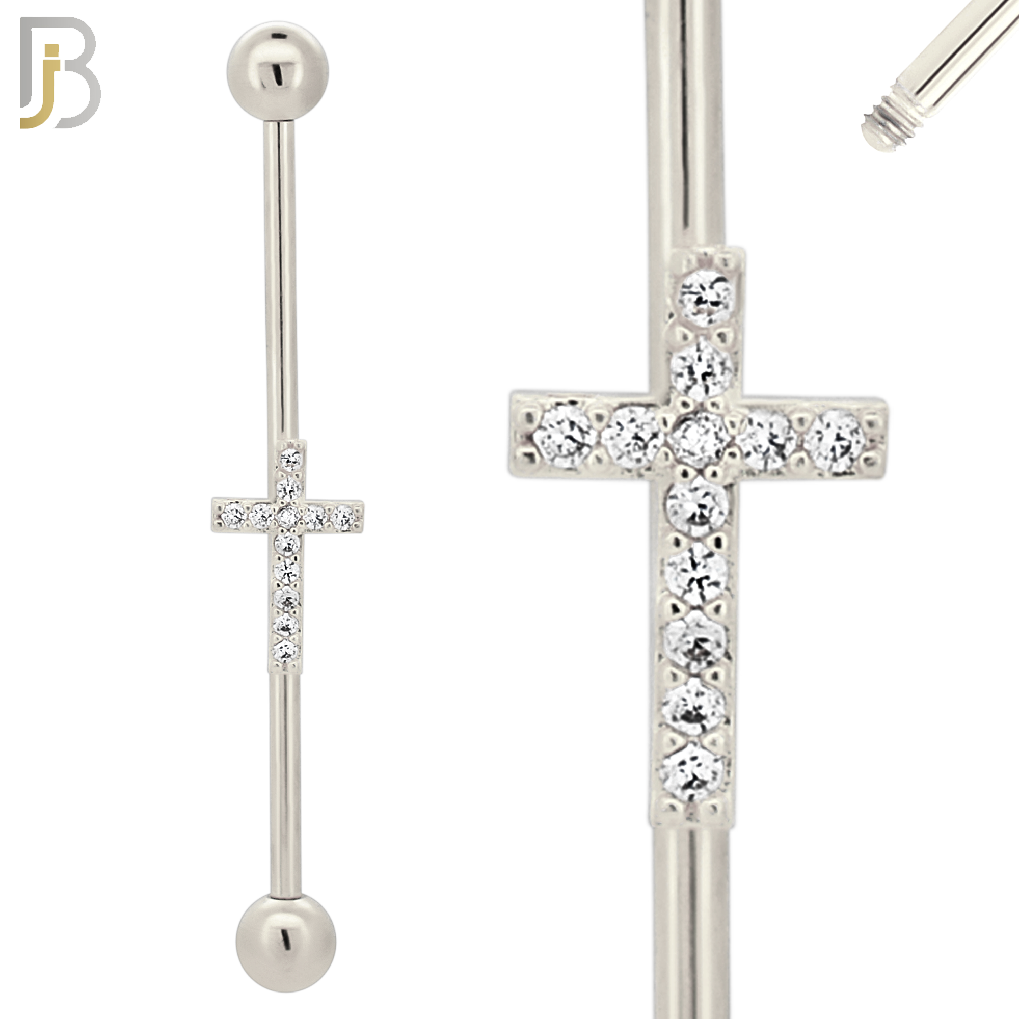 BB53 - 316L Surgical Steel Screw Bar with Cross Design Industrial Barbell (PACK OF 4) image 1