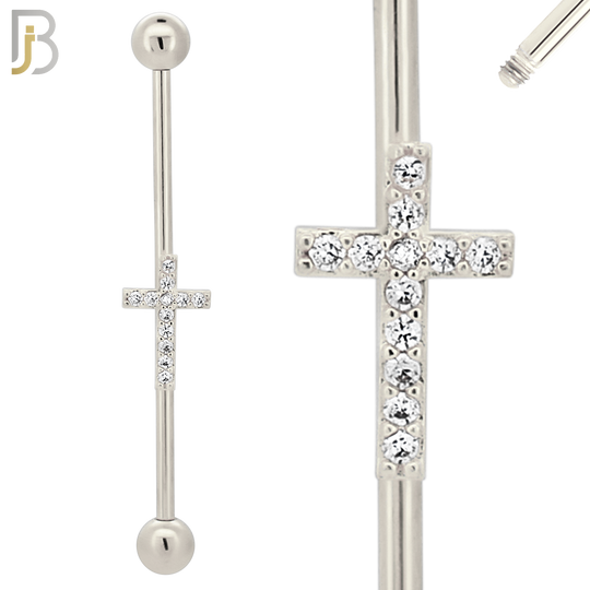 BB53 - 316L Surgical Steel Screw Bar with Cross Design Industrial Barbell (PACK OF 4) image 1