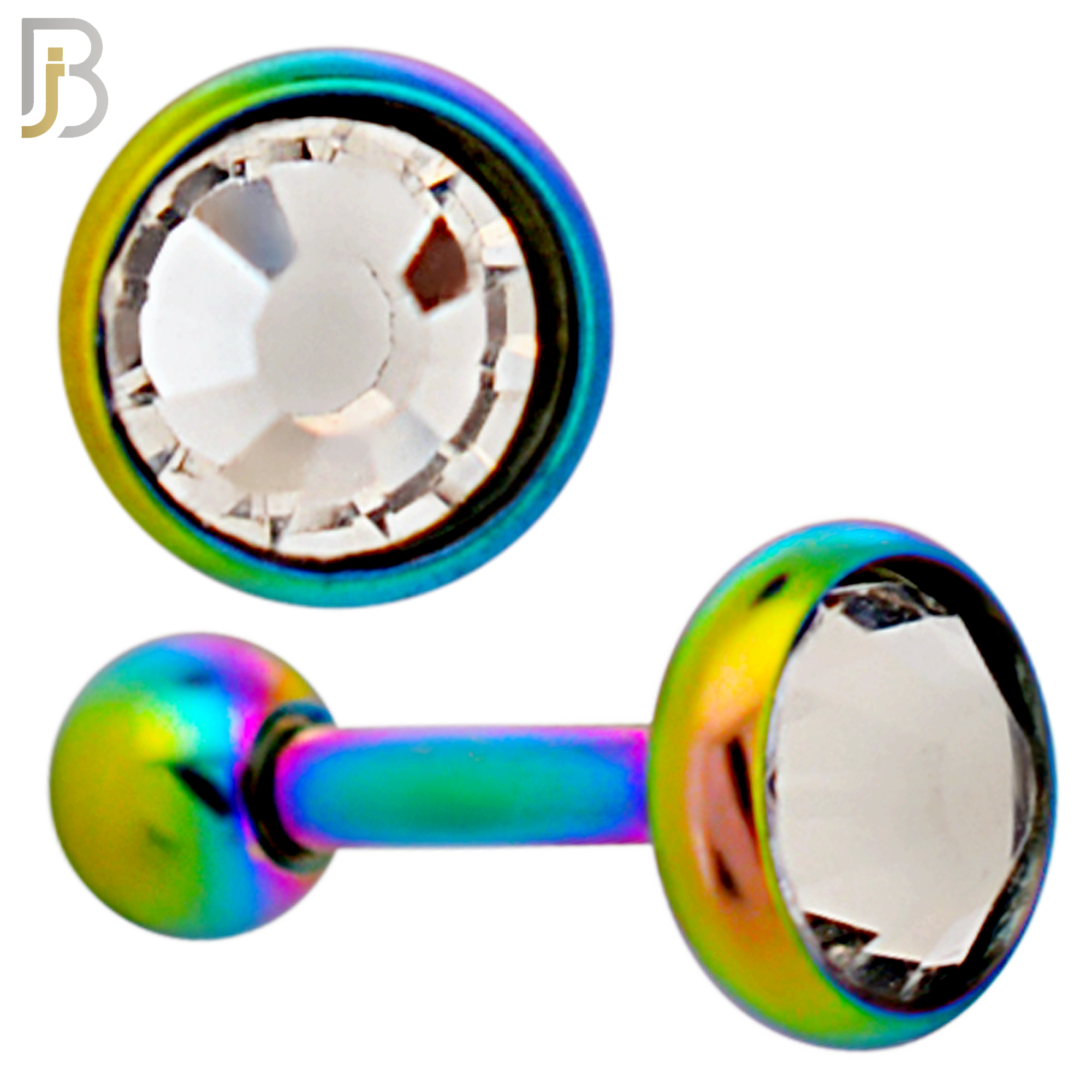 TB118RBC -  Multicolor Plated Clear CZ 316L Stainless Steel Bezel Tragus/Cartilage Barbell (PACK OF 6) image 3